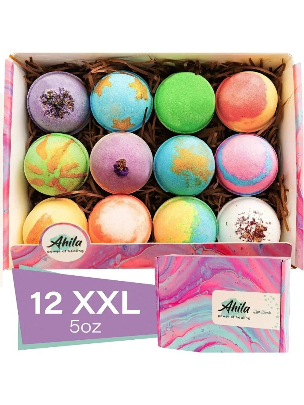 12 XXL Organic Bath Bombs Gift Set - Relaxing Aromatherapy for All Ages